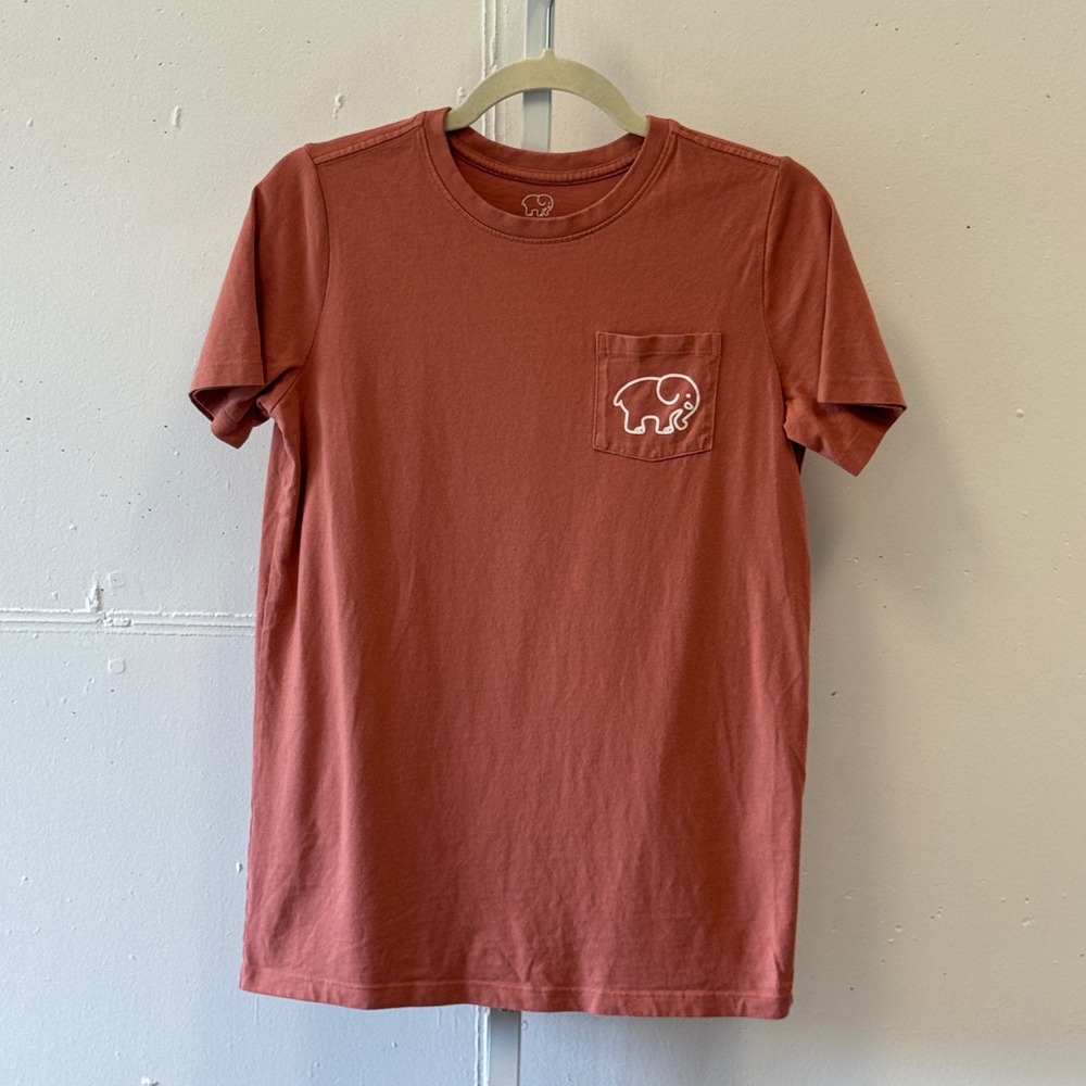 Ivory Ella Womens XS Rust Taupe Organic Cotton Elephant Pocket Graphic T-Shirt